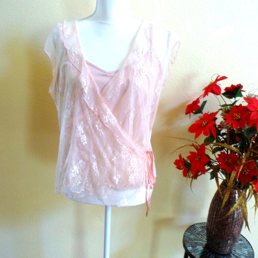 Sheer Lace Pink Wrap Top with matching Camisole